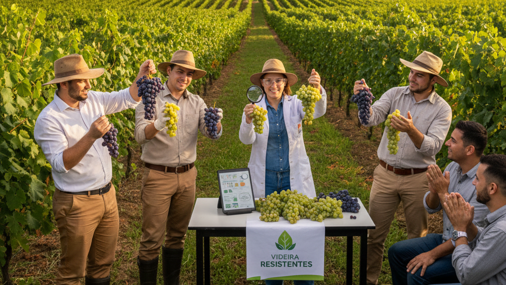 Researchers showcase fungus-resistant grape varieties in Videira.